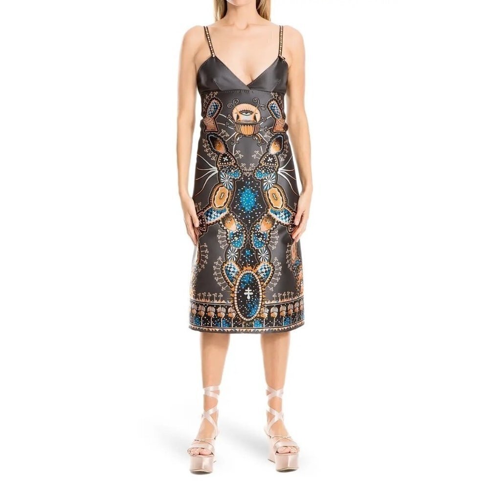 Leon Max Studio Womens Gray Extraterrestrial Satin Midi Cocktail Dress Sz 10 New
